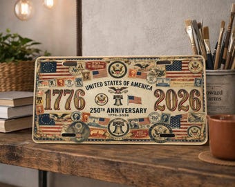 America 250th Anniversary License Plate, Vintage Patriotic USA Vanity Plate, Retro Americana Car Decor