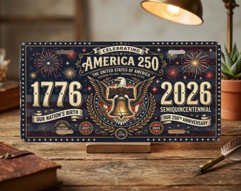 America 250th Anniversary Aluminum License Plate, Vintage Patriotic USA 1776-2026