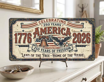 America 250th Anniversary License Plate, Vintage Patriotic Aluminum Vanity Plate