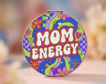 Mom Energy Groovy Floral Taschenspiegel, Retro Taschen Schminkspiegel