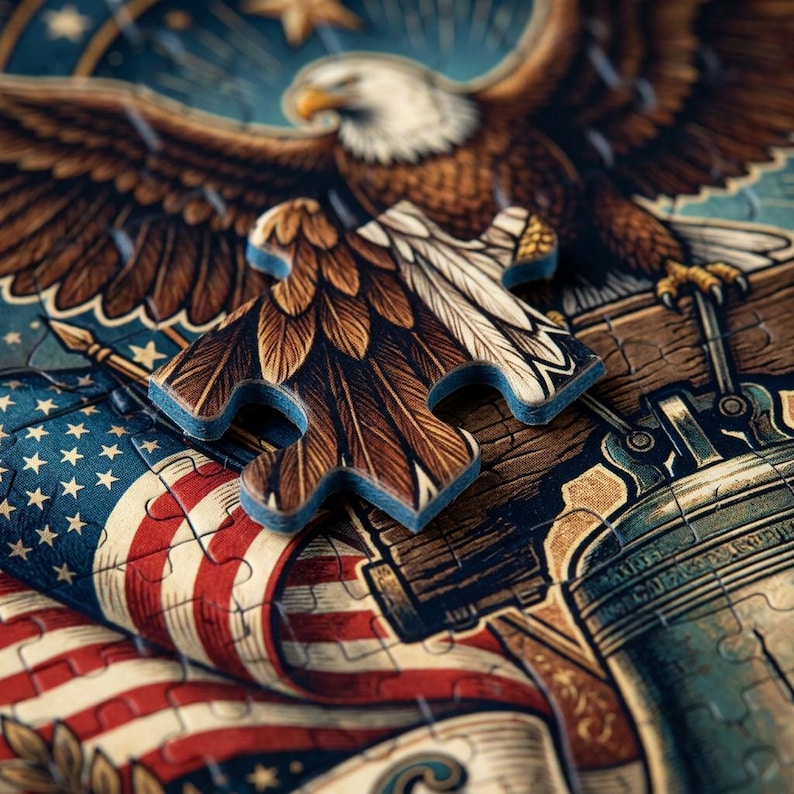 Patriotic 500 Piece Jigsaw Puzzle, Vintage Eagle Liberty Bell Art, USA Anniversary Wood Toy Bild 4
