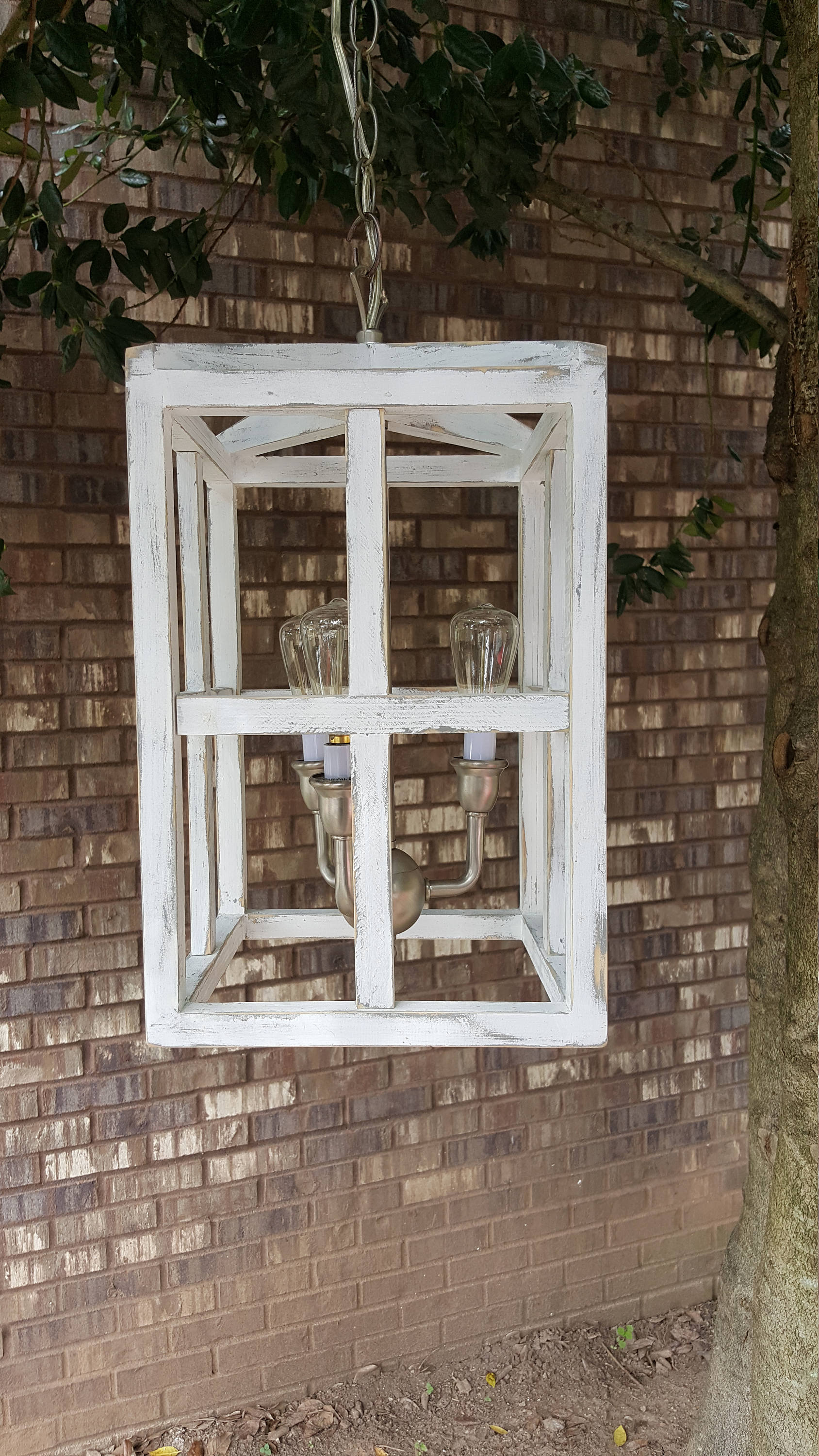16 Distressed Painted White Wood Square Lantern Chandelier Rustic