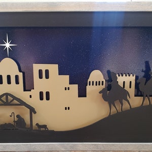 God jul krubba digital fil scen skugglåda julkrubba Betlehem laserklar