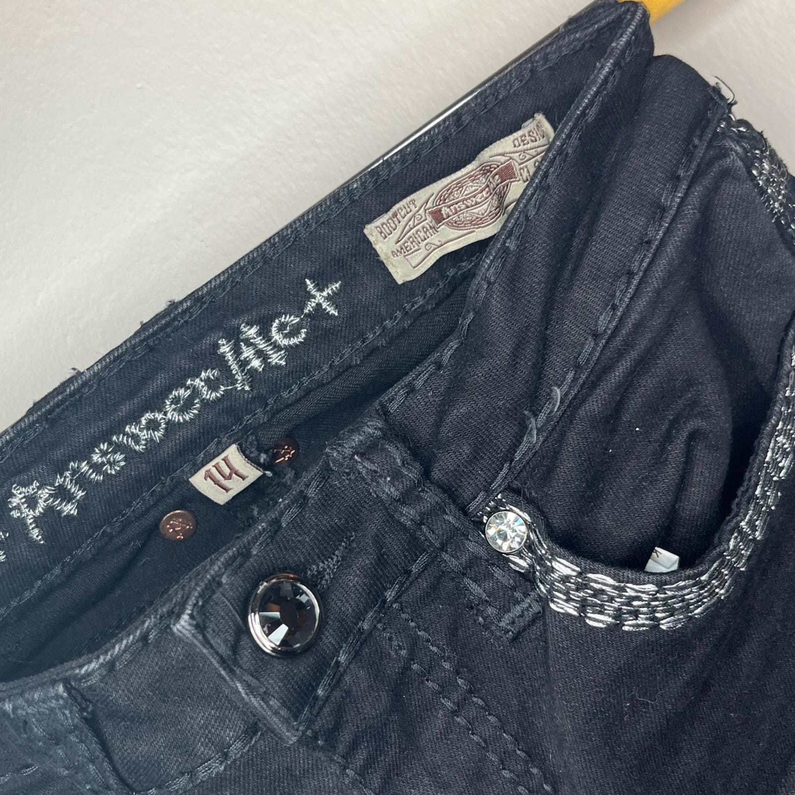 Answer Me Girls Black Bootcut Jeans Rhinestone Fleur De Lis Wings Y2K feel
