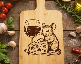 15.5 X 7.6 Inch Bamboo Cutting Board Custom Laser Engraved with Mouse Images