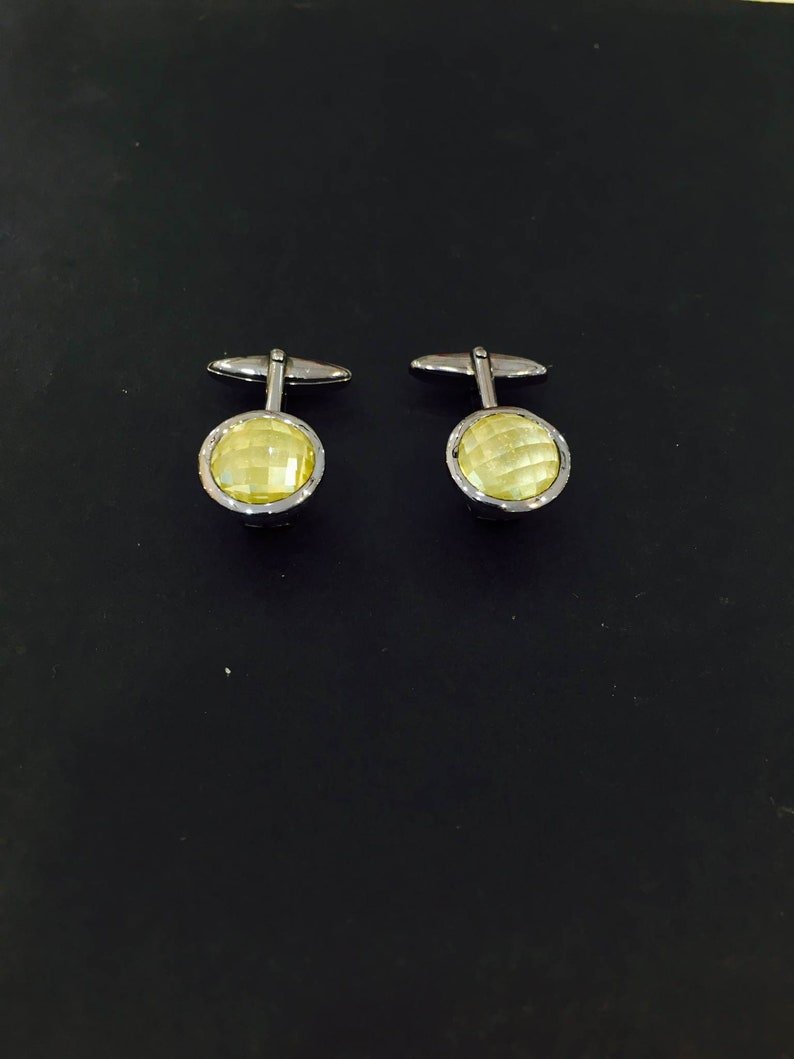 Solid 925 Sterling Silver Natural Gem Stone Lemon Quartz Kraboong Cufllinks For men and Women Fine Gem Stone Cufflinks