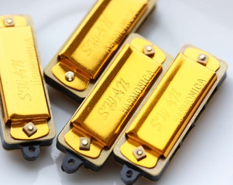 Gold Harmonica Charms, Harmonica Charms, Harmonica Charm, Music Charm, Functional Charm (8x)