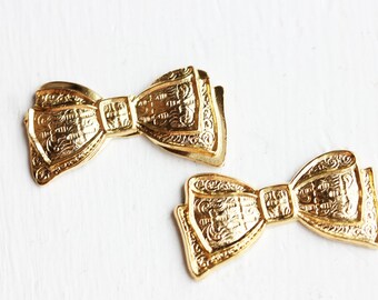 Gold Bow Charms, Bow Charms, Bow Cabochon, Metal Cabochon (2x)