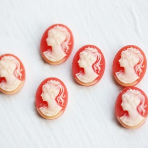 Cameo Cabochons Pink, Coral Cameo Cabochons, Oval Cameo Cabochons, Cameo, Pink Cameo, Peach Cameo Cabochons, Oval Cabochons, Small Cabs (6x)