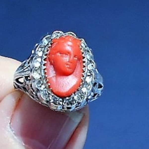 Large Coral Cameo Ring