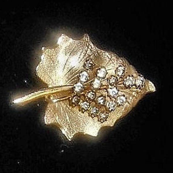 SALE Rhinestone Leaf Brooch Glittering Sparkling Beveled  Shiny Gold Tone Wear Horizonal or Vertical Brooch  Only.99