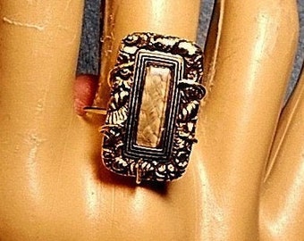 VERKOOP Victoriaanse rouw haar RING kleine dikke luxe vlecht onder afgeschuind glas 7/8 "zware gouden plaat bloemen, Memorial Keepsake OOAK