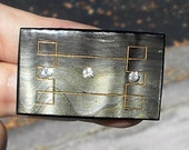 SALE Celluloid Rhinestone Brooch Shades of Gray with Gold Geometric Art Deco Accents. oNLY 24.50