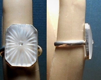 SALE Lovely Camphor Glass Ring Sterling Large Camphor Glass with Rhinestone, SIMPLE BEAUTY.  Size 5 1/2. Only 139.90