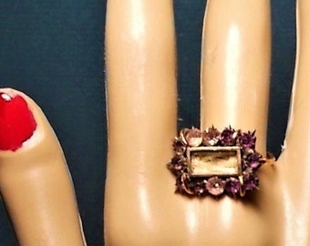 Victorian Mourning Hair RING In Curls  Under Glass w/ Amethyst 1 " Gold Filled Ring, Memorial Keepsake Good Condition  299.90 One of a Kind!