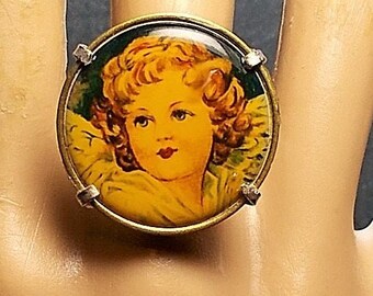 1 Cherub RING 1980 Piddly Links Estilo victoriano Querubines alados coloridos Resina transparente Top Brass Marked Back OOAK RING Su elección de 10 estilos