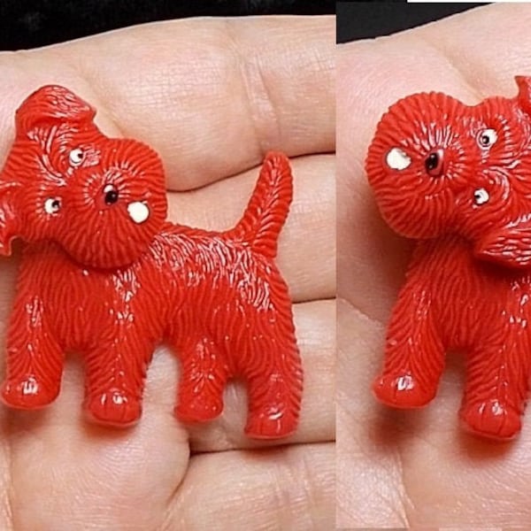 SALE ONE 1930s Articulated Celluloid DOG Brooch Scottie Dog His Head All the Way Left or Right When He Listens to You. Head Moves  Cute!