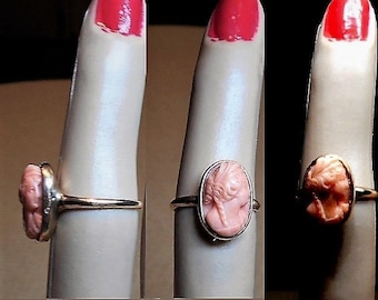10 k Cameo corallo anello antico cammeo corallo oro vera e propria mano corallo salmone intagliato altorilievo taglia 5 1/4 d'attaccatura viticci cappello Cameo anello 320.90