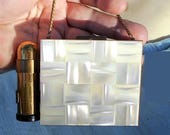Chatelaine Dance Purse Mother of Pearl Opens to Coins-bills Holder, Powder Mirror, Great Condition. Pearlized Alternating Squar MOP 99.90