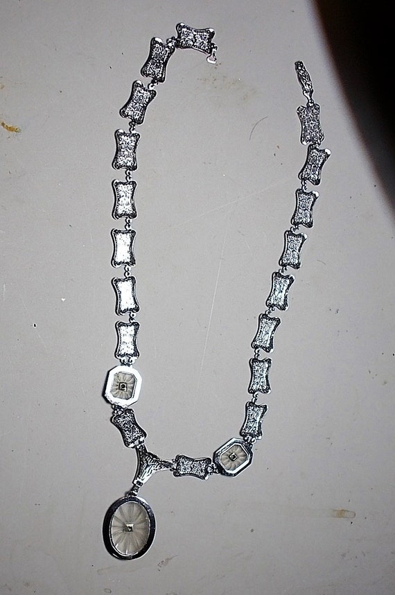 1920s 3 Camphor Glass Necklace Edwardian Rhodium … - image 7