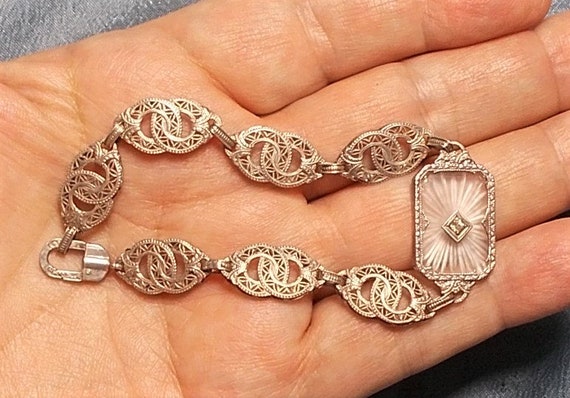 1920s Double Wedding Ring Camphor Glass Bracelet … - image 3