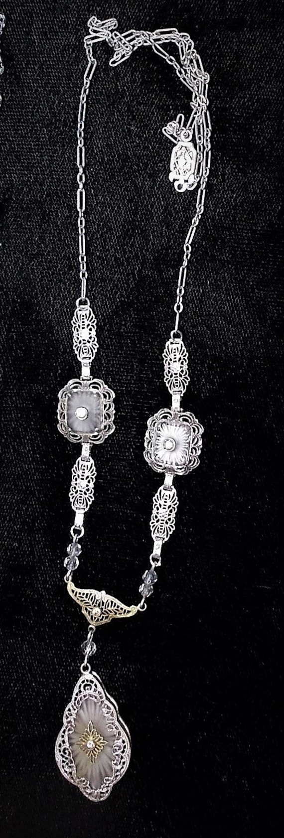 1920s 3 Piece CAMPHOR GLASS Necklace 3 Marquise &… - image 3