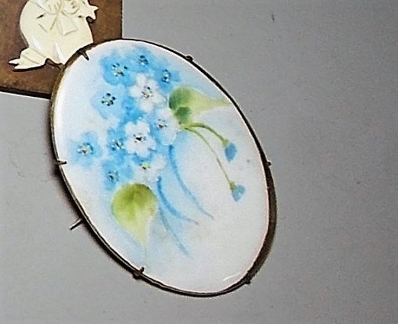 SALE HUGE Antique Hand Painted Porcelain Pale Blu… - image 5