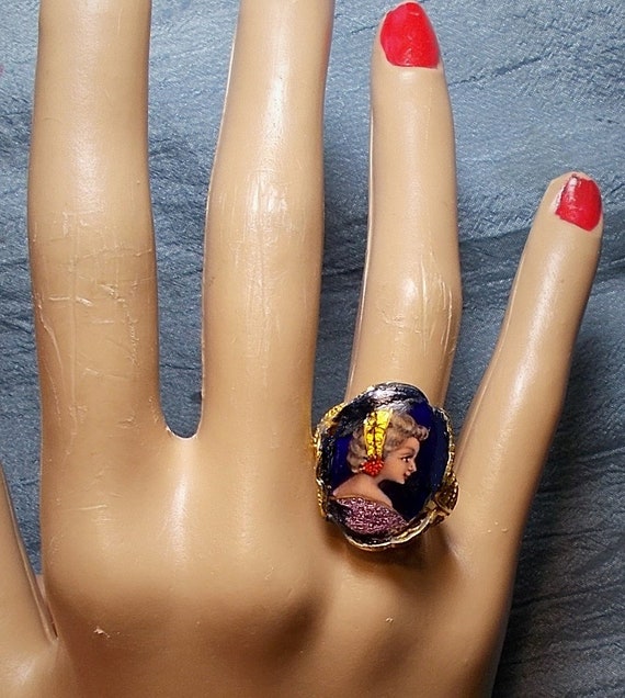 SALE Antique Cobalt Pretty Maiden Ring, French Ha… - image 3
