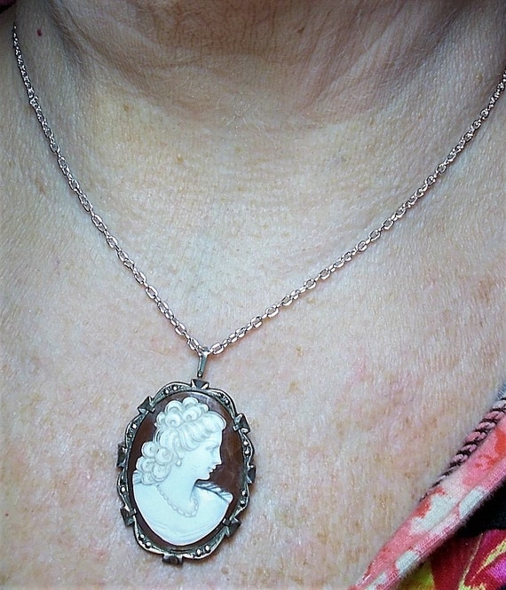 Sterling Hand Carved Shell Cameo, 1 1/2" Beauty w… - image 4