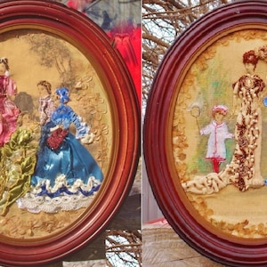 Ribbon & Stumpwork Embroidery of Victorian Ladies Fashion Copied on Fabric From La Mode IIlustree1880 in Antique Wood Oval Frame 14 X 12 image 5