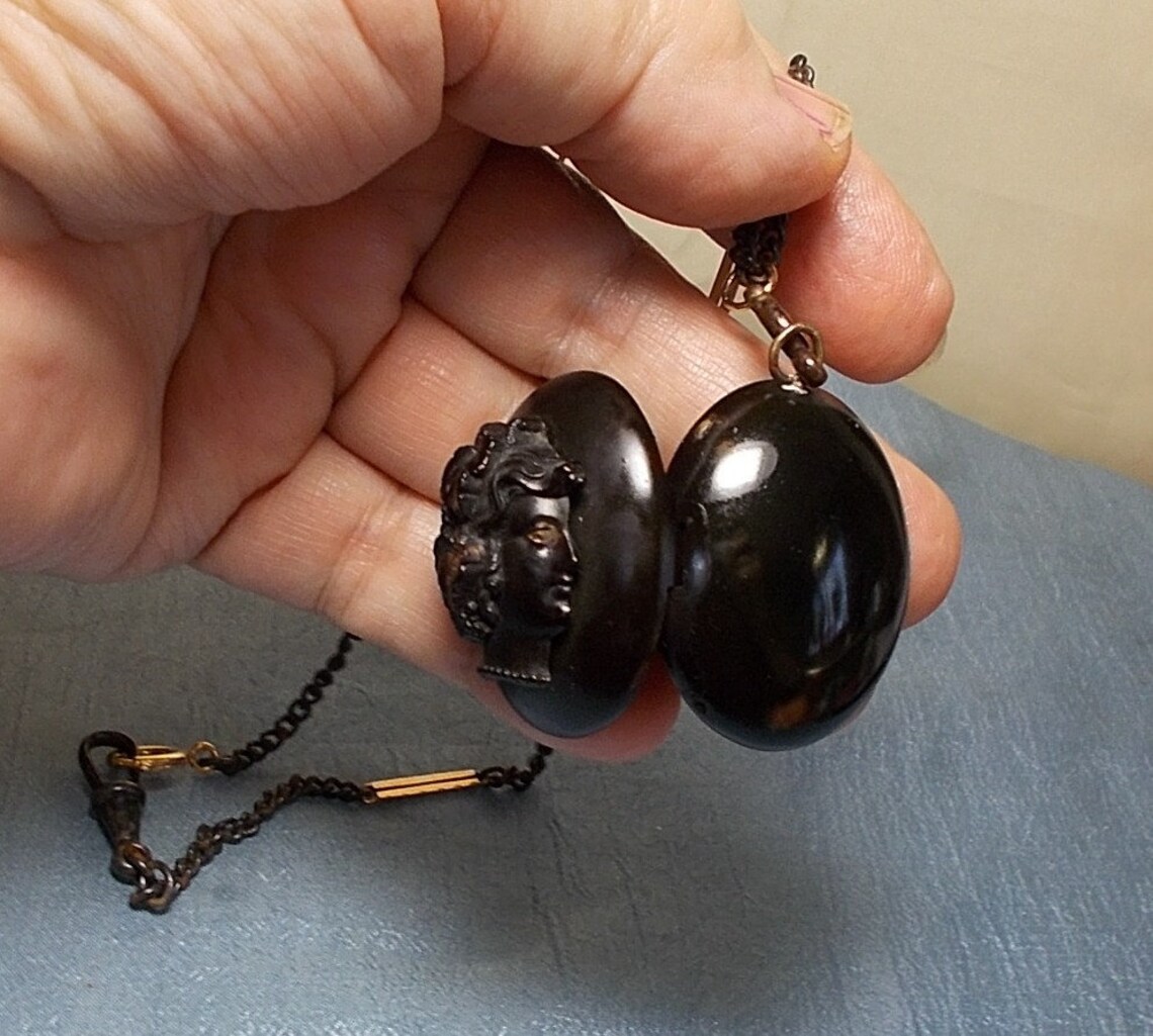 1 Gutta Percha Cameo Locket Rare Carved VICTORIAN Antique Etsy