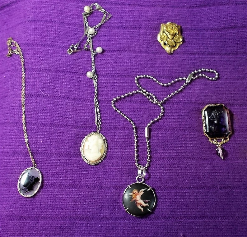 Marcasite Shell Cameo Necklace Rare OOAK Large 1940s Vintage Sterling Cameo Marcasite Bezel on Marked 800 Back Cameo 19 Necklace