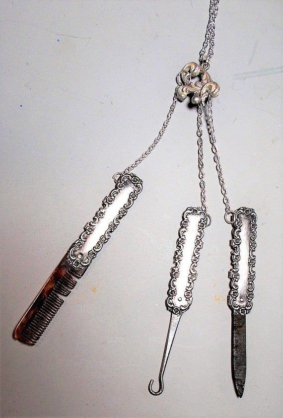 1 Small Antique Sterling Functional CHATELAINE Ne… - image 8
