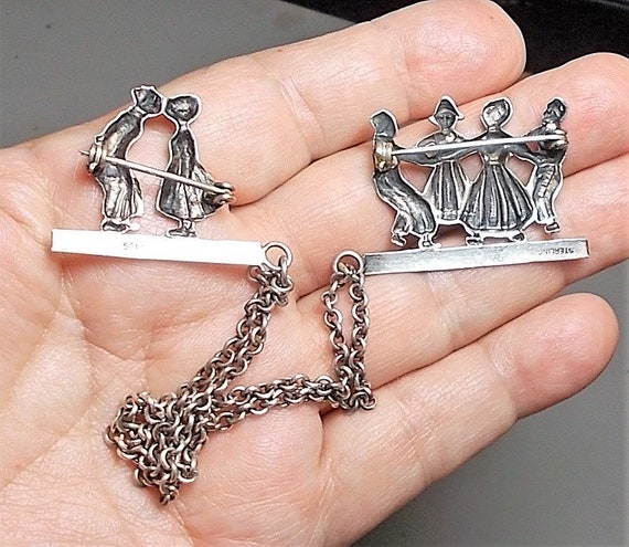 Kissing Sterling Chatelaine Double Brooch. 4 Boys… - image 2