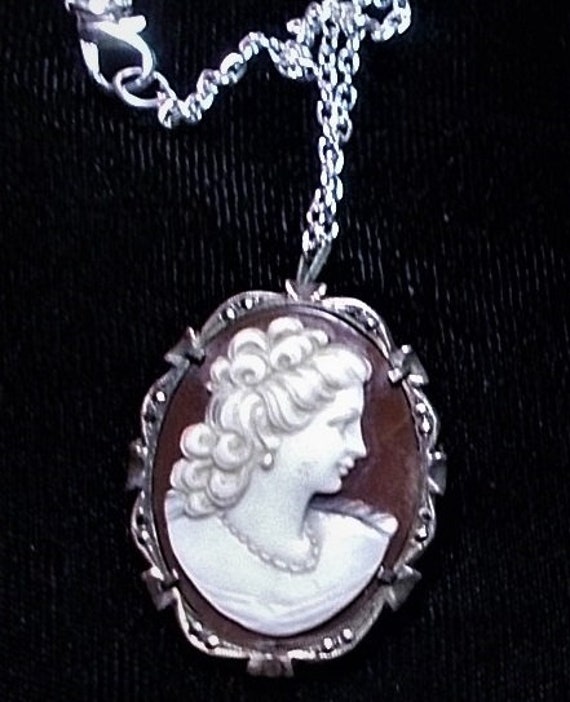 Sterling Hand Carved Shell Cameo, 1 1/2" Beauty w… - image 5