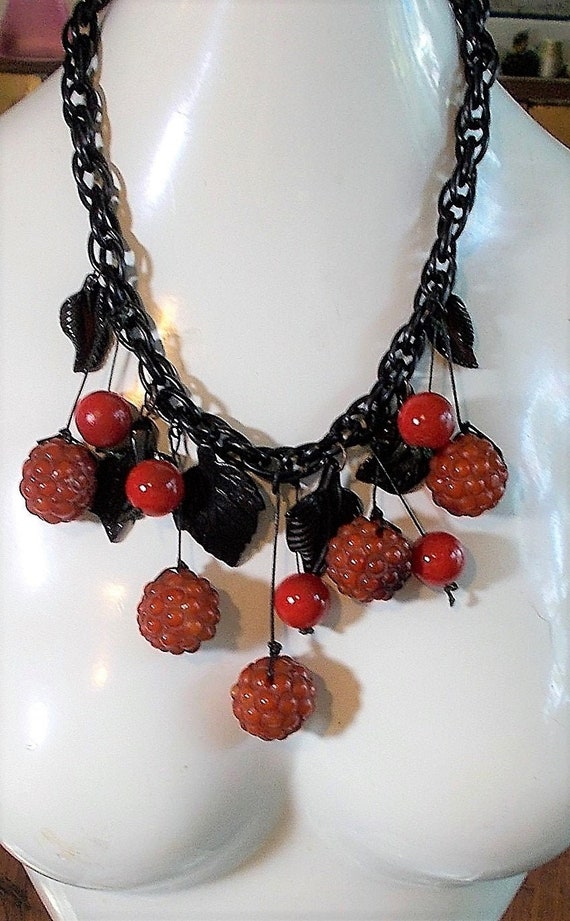 SALE Genuine Antique Cherry Bakelite Necklace w/ C