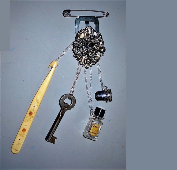 SALE CHATELAINE Silver Plate Belt Clasp w/ Safety