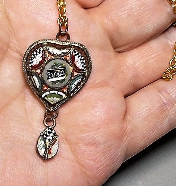 Pendentif Ancien Mosaïque Antique - Forme Ovale - Métal Inconnu - Occasion