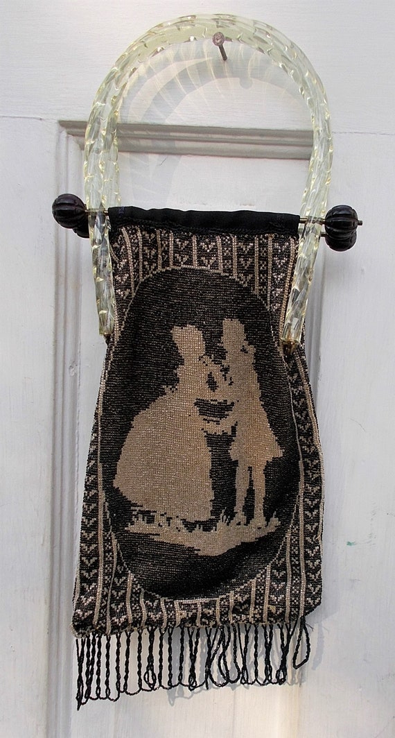 SALE Antique Micro Beaded Purse Courting Couple S… - image 4
