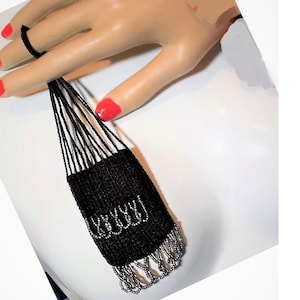 Brüllende 20er Jahre Finger Ring Geldbörse, glinty glänzend Französisch Stahl Diamant geschnitten Perlen Quaste, gehäkelt hält Münzen DANCE Karten, Chatelaine, Puppe Geldbörse