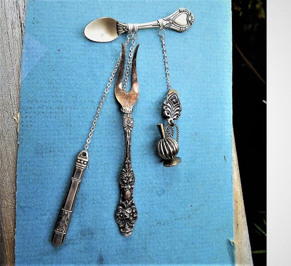 SALE UTENSIL CHATELAINE Sterling Dinecraft Teaspoon Brooch Fancy