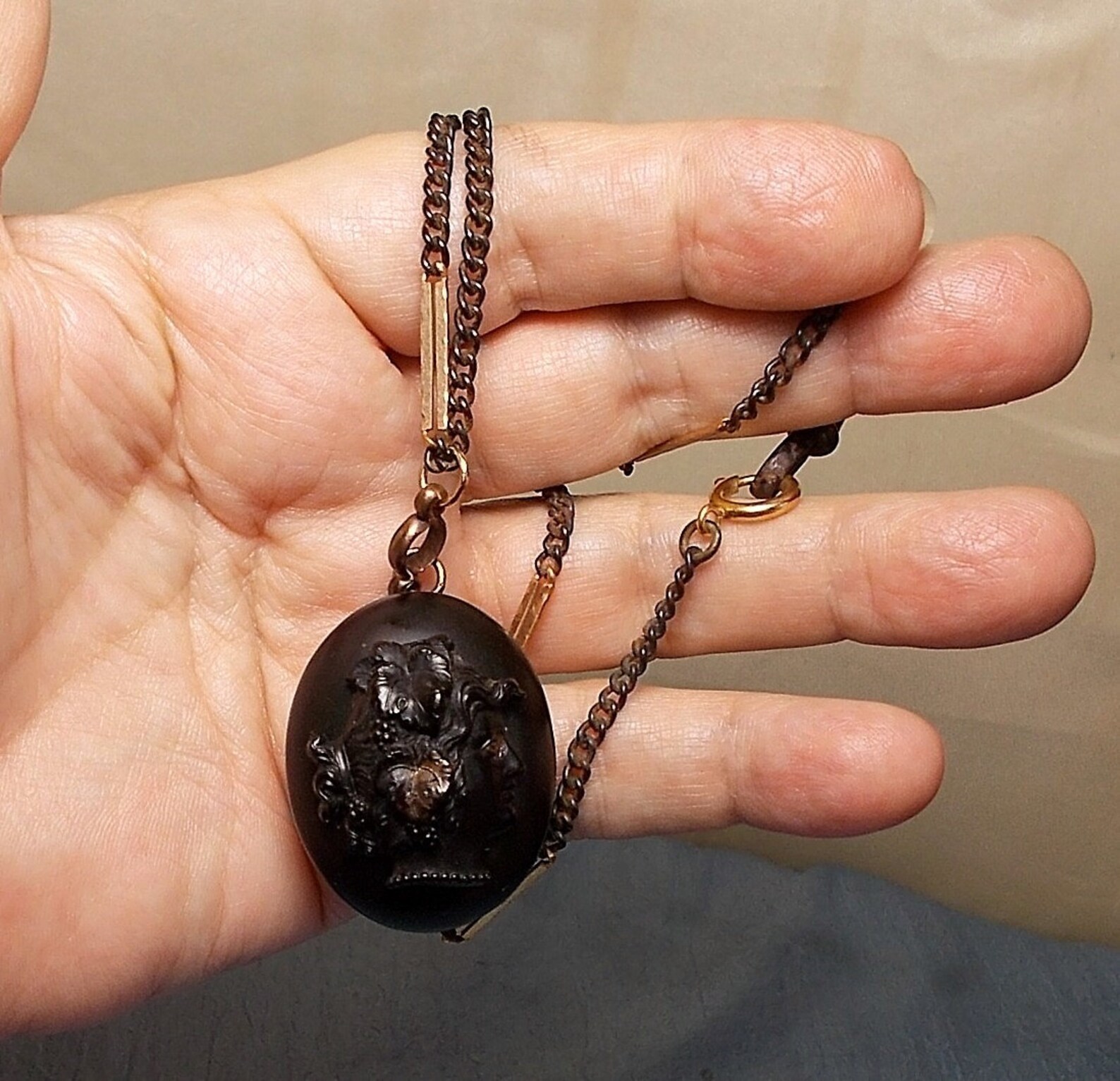 1 Gutta Percha Cameo Locket Rare Carved VICTORIAN Antique Etsy