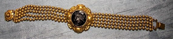 SALE Antique Black Glass CAMEO Brass Ball Chain B… - image 4