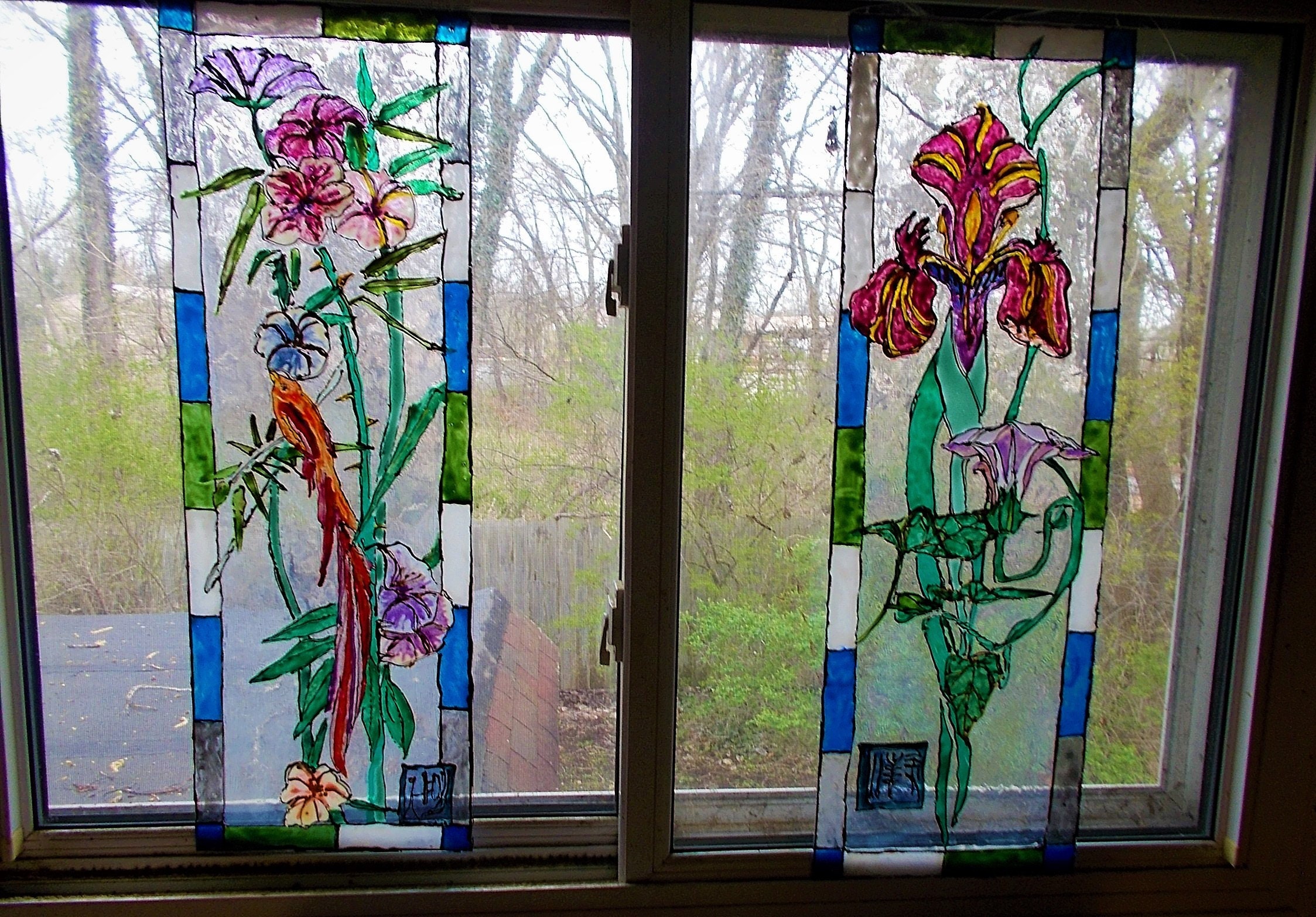 Foyer Liquid Stained Glass Plexiglass Windows, Pair or Separately