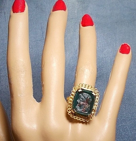 SALE Victorian Bloodstone Cameo Ring 1940 Hand Car