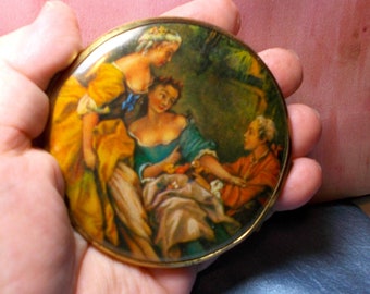 Large 3" Double-sided Compact Mirrors Loving Ladies Admonish, Victorian Style, Very Colorful, Unused Labeled from Western Germany