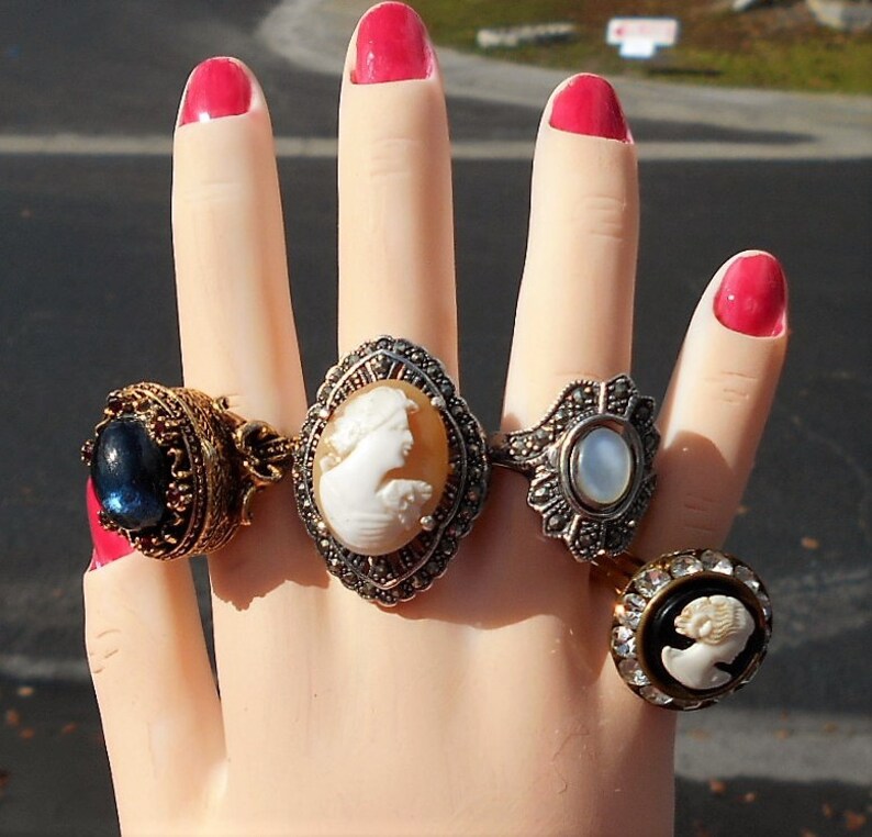 Marcasite 925 Ring SALE 1 Vintage Hand Carved Shell Cameo SterlingOpen Work Vintage Ring Size 6 Large Flowered Cameo Ring 179.90 OOAK