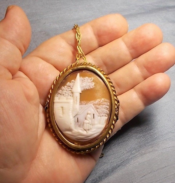 SALE 1880 Victorian Christmas Home CAMEO Large Home Scene W/ Woman