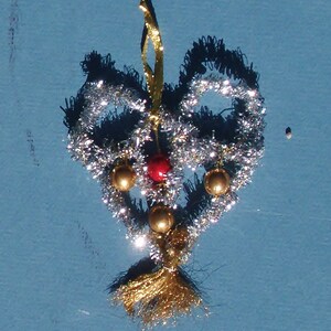 Handmade Victorian Style Christmas Tree Ornaments Vintage Brass Gold, Red Beads Wire Heart Silver Tinsel . image 2