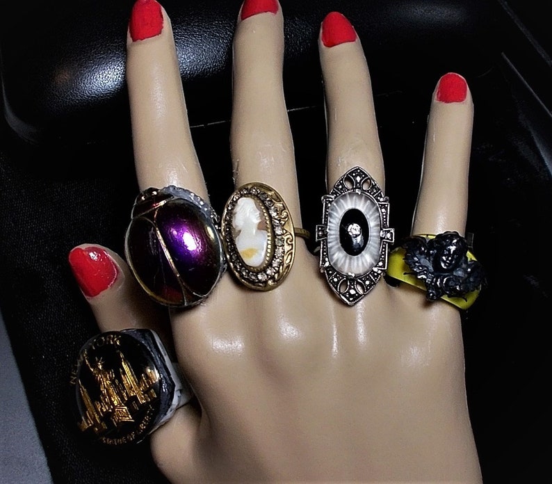 1 Brass Rhinestone CAMEO Ring Master Carved Large Victorian Colorful Shell Cameo 1940s Original Etched Size 7 One of a Kind Only 124.90